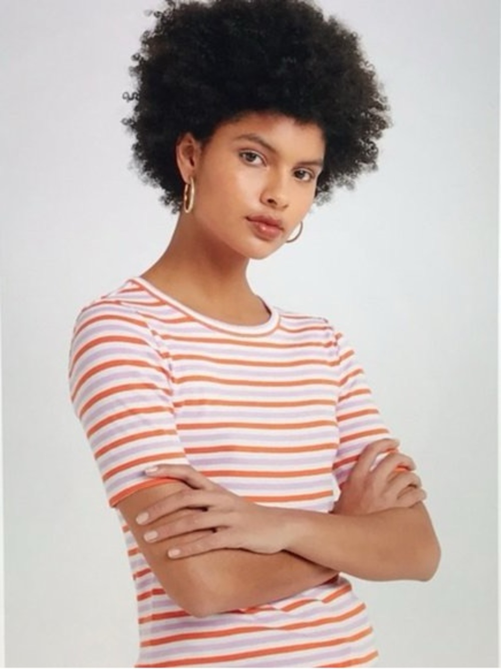 J. Crew Orange Purple & White Striped Short Sleeve Crewneck Tee